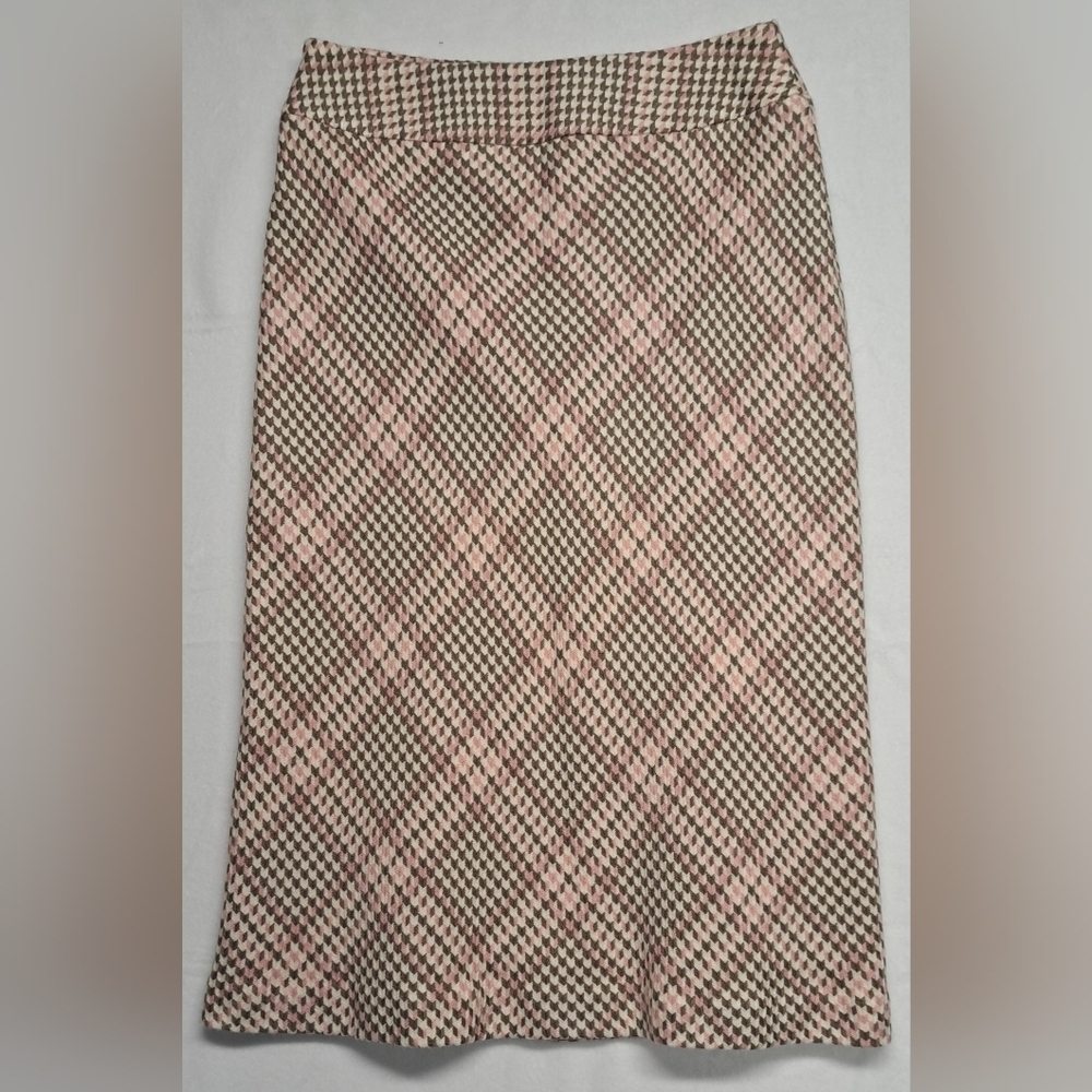 Norton McNaughton 8 Midi Acrylic Skirt Houndstooth Lined Zipper Back